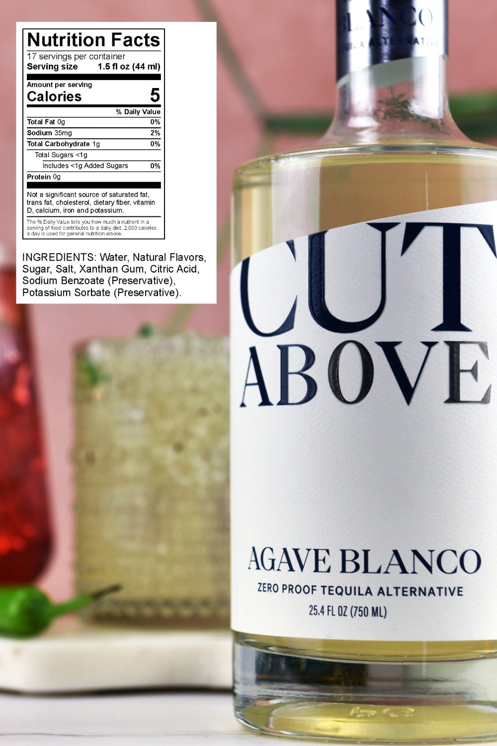 Zero Proof Agave Blanco Tequila - Cut Above Spirits - Nonalcoholic - Mocktail - Product Label