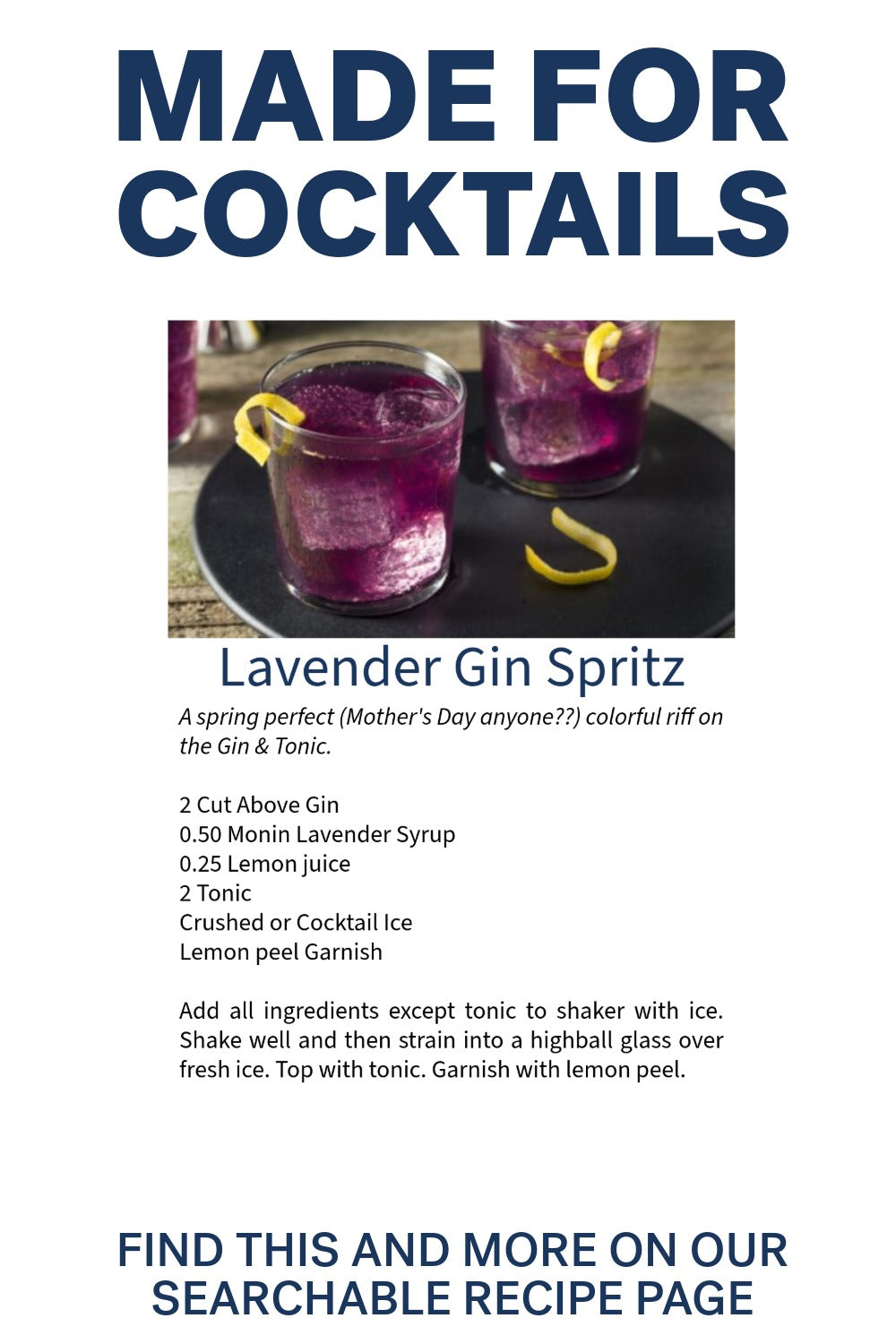 Zero Proof Gin - Cut Above Spirits - Nonalcoholic - Mocktail - Recipe Card