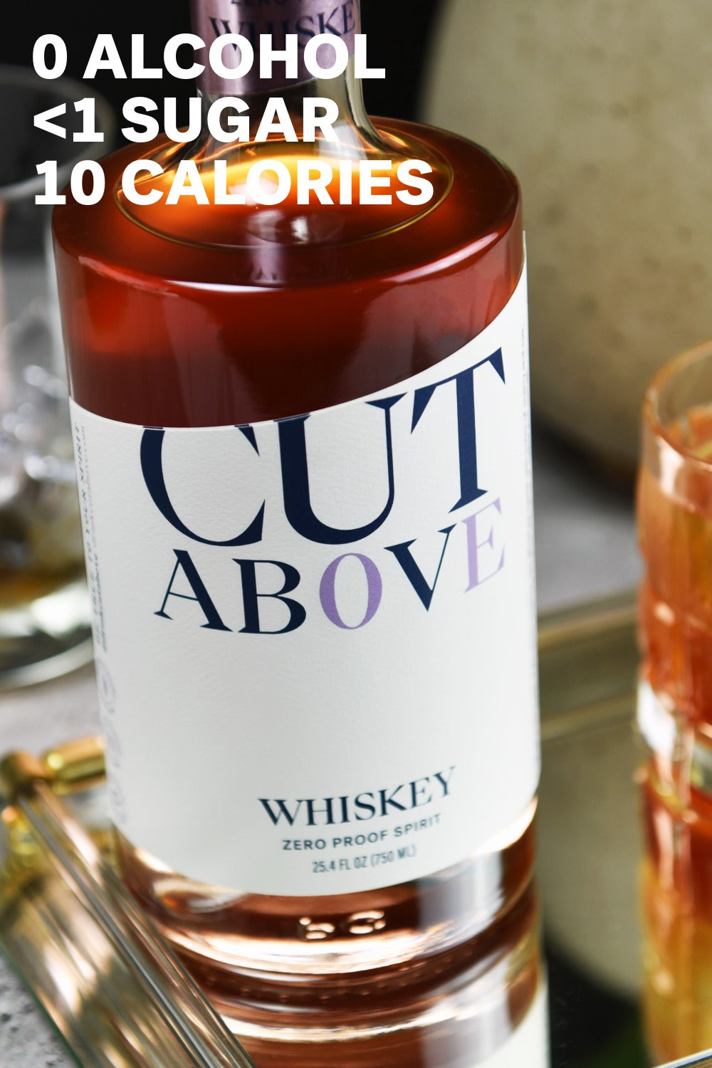 Zero Proof Whiskey - Cut Above Spirits - Nonalcoholic - Mocktail - Whiskey Bottle - Specs